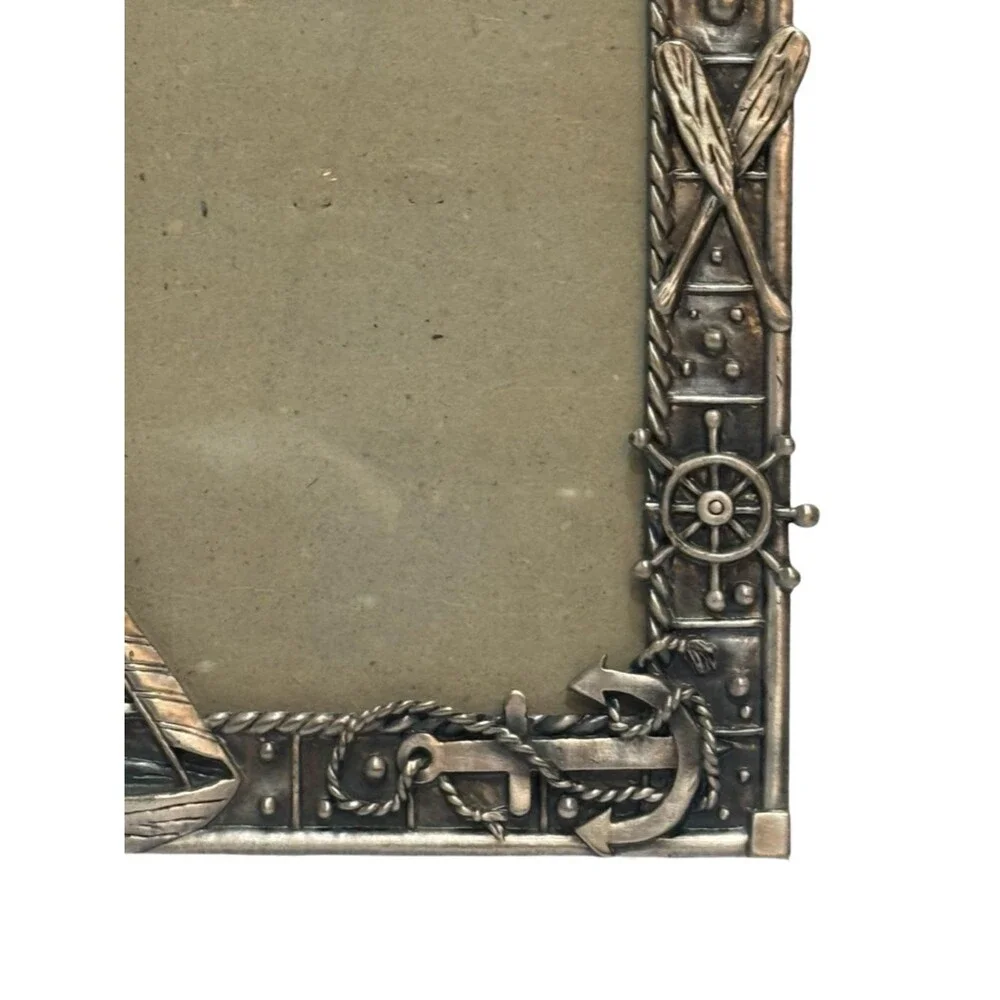 Vintage Sixtrees Nautical Silver Tone Metal Photo Picture Frame Velvet Back